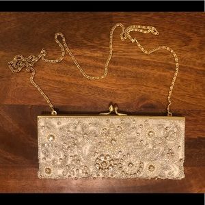 Moyna Ivory Crystal Beaded Clutch (Used Once)